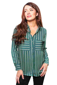Women's Long Sleeve Striped Double Pocket Top