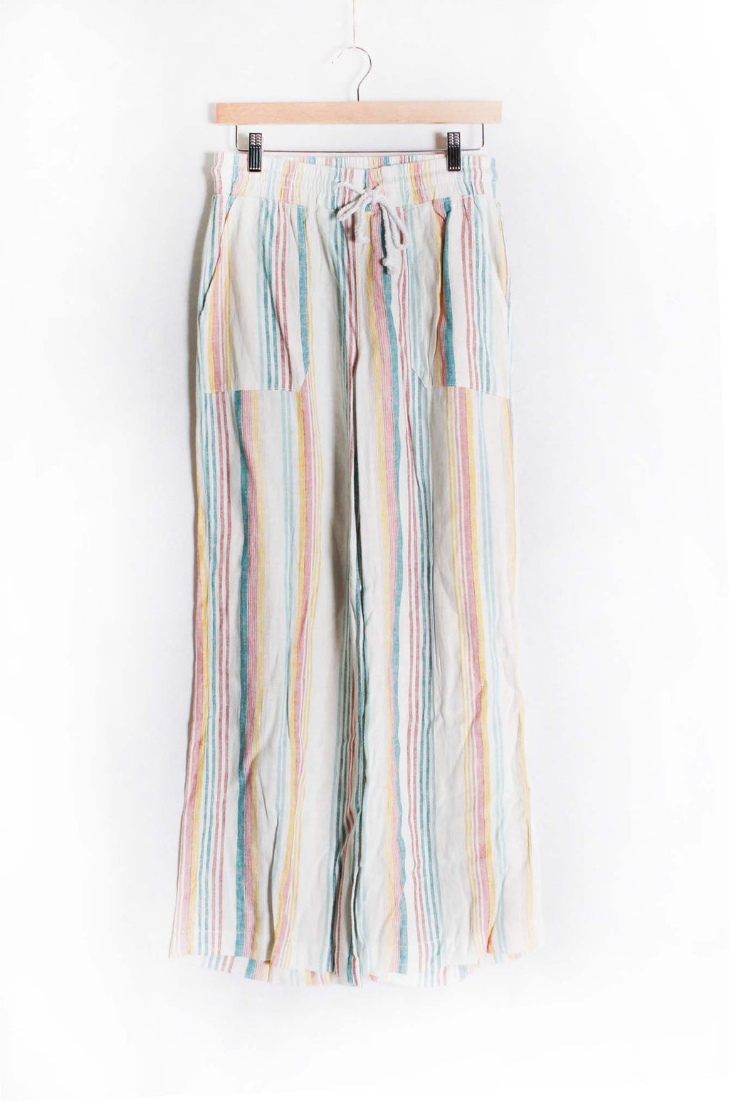Women's High Waist Drawstring Front Pocketed Linen Blend Pants