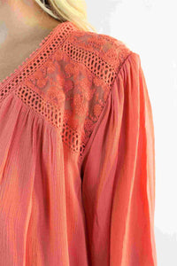 Women's Plus Size 3/4th Sleeve Blouse with Lace Detail