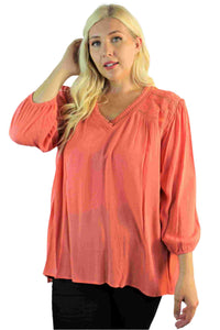 Women's Plus Size 3/4th Sleeve Blouse with Lace Detail