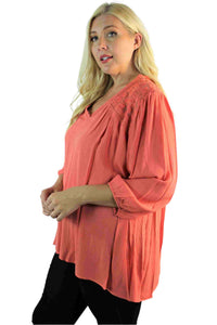 Women's Plus Size 3/4th Sleeve Blouse with Lace Detail