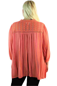 Women's Plus Size 3/4th Sleeve Blouse with Lace Detail