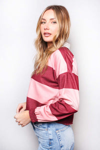 Women's Plus Long Sleeve Johnny Collar Striped Top