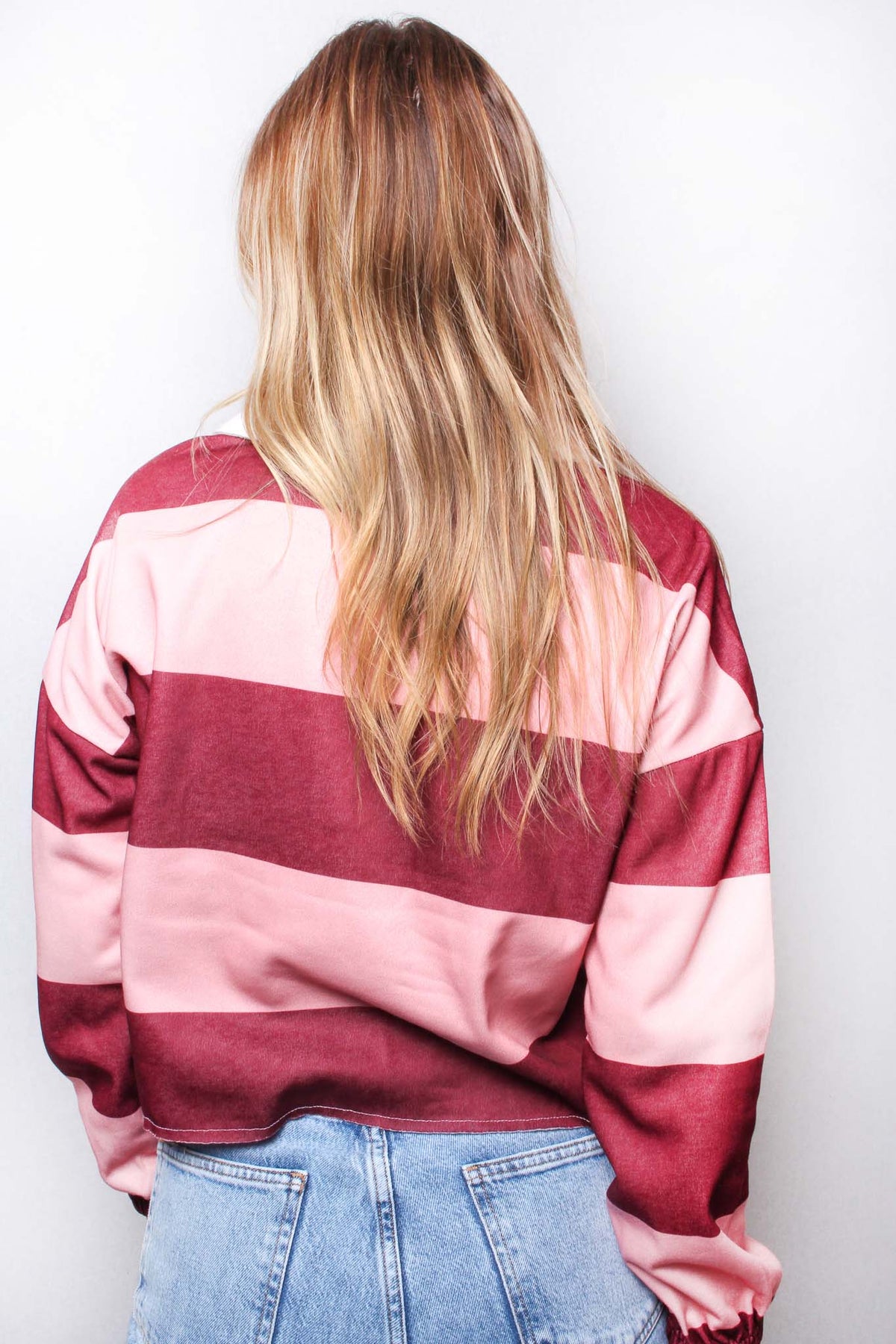 Women's Plus Long Sleeve Johnny Collar Striped Top