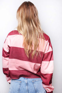 Women's Plus Long Sleeve Johnny Collar Striped Top