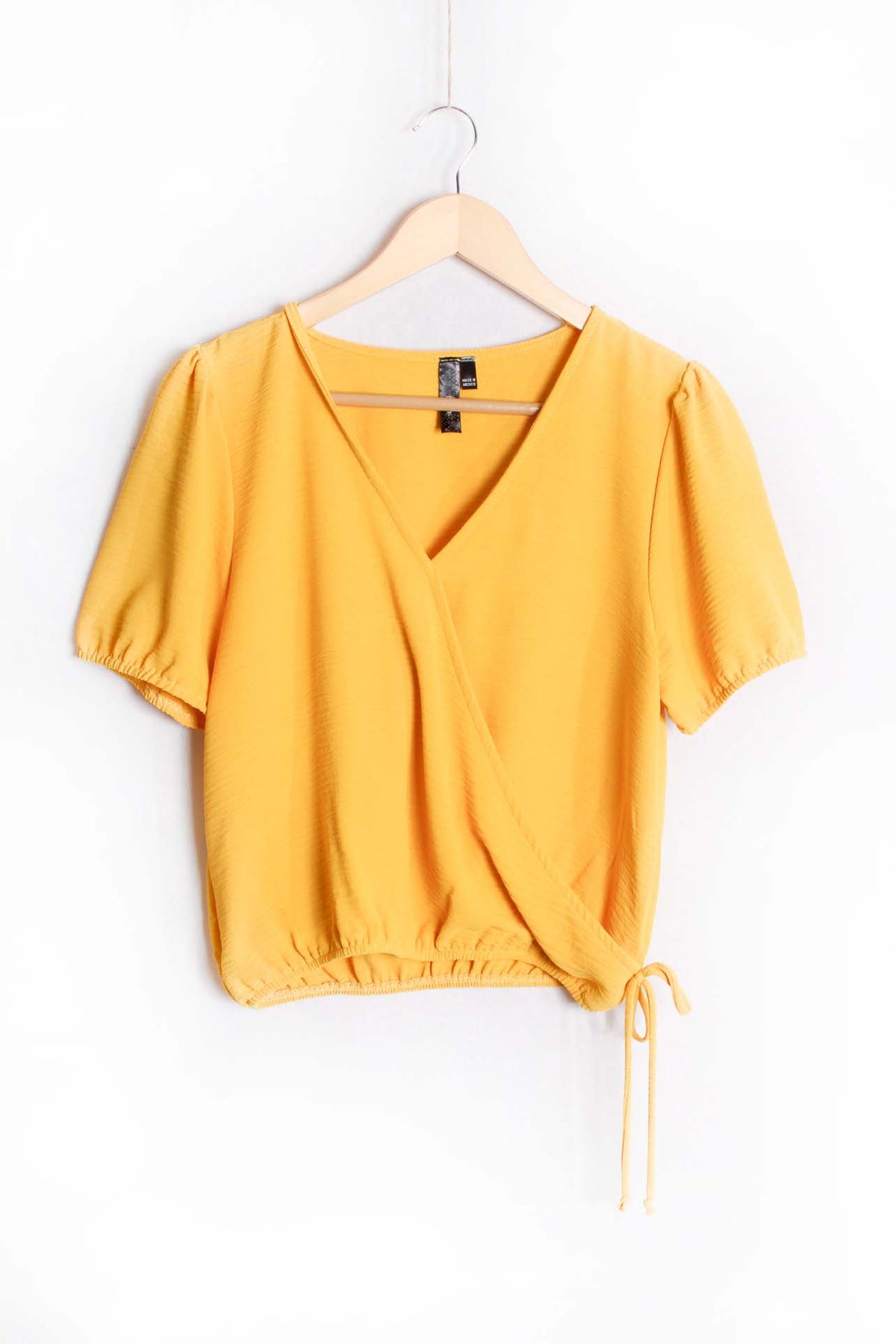 Women's Puff Sleeve V-Neck Drawstring Side Crop Top
