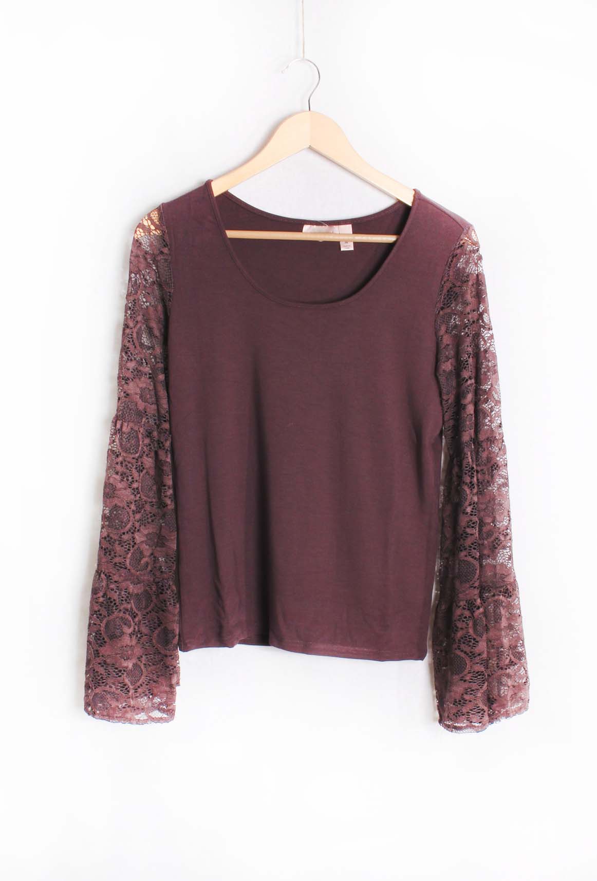 Women's Lace Long Sleeve Scoop Neck Solid Top