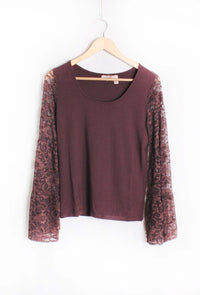 Women's Lace Long Sleeve Scoop Neck Solid Top