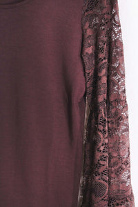 Women's Lace Long Sleeve Scoop Neck Solid Top
