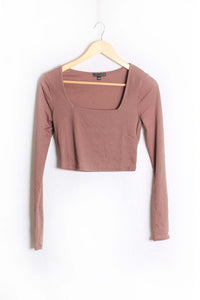 Women's Long Sleeves Square Neck Ribbed Crop Top