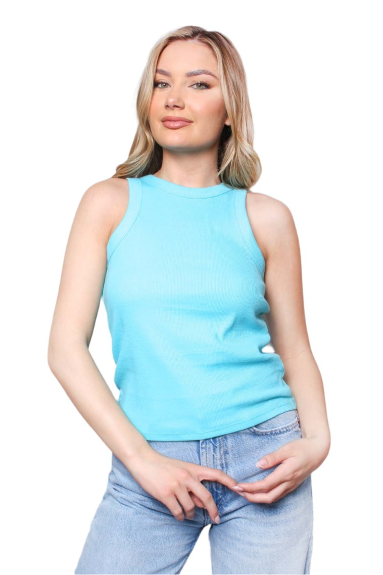 Women's Sleeveless Round Neck Ribbed Top