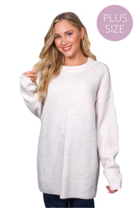 Women's Plus Long Sleeve Round Neck Ribbed Knit Sweater