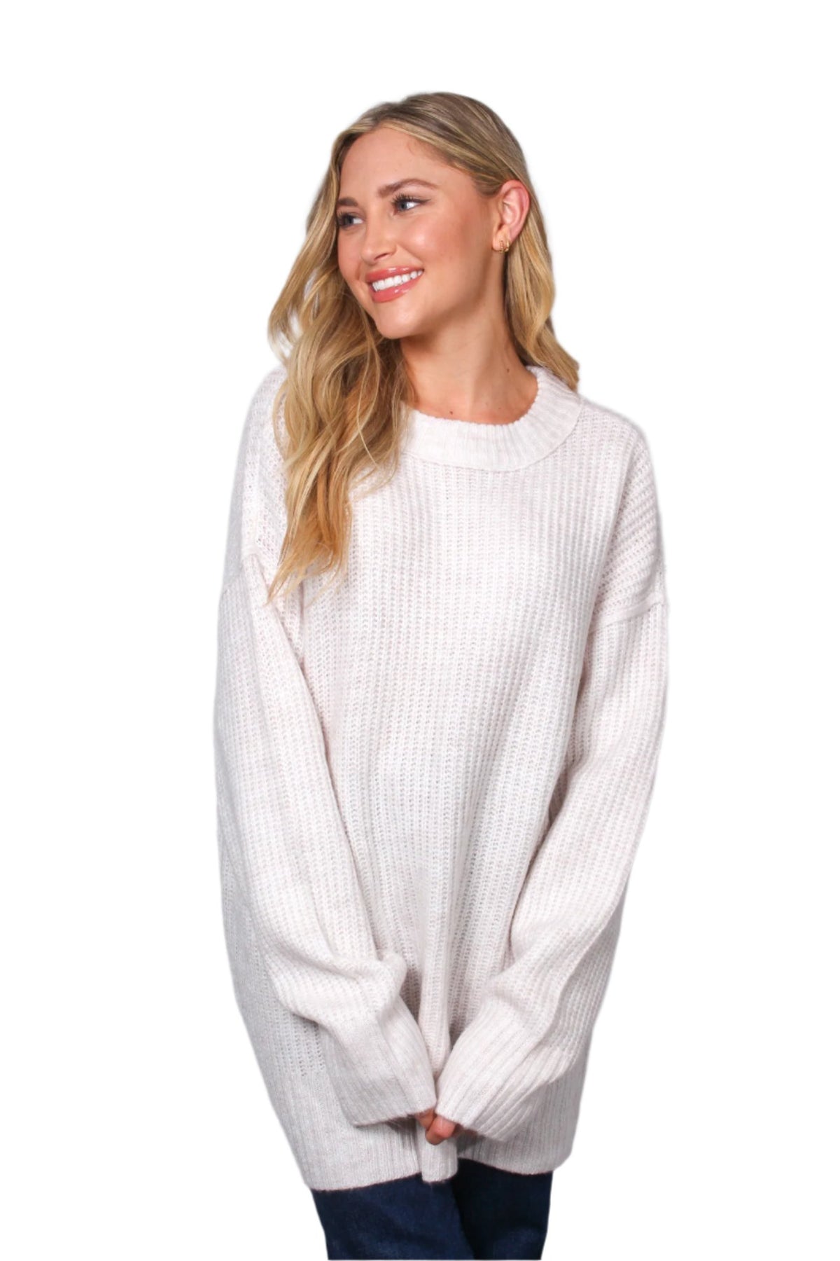 Women's Long Sleeve Round Neck Ribbed Knit Sweater