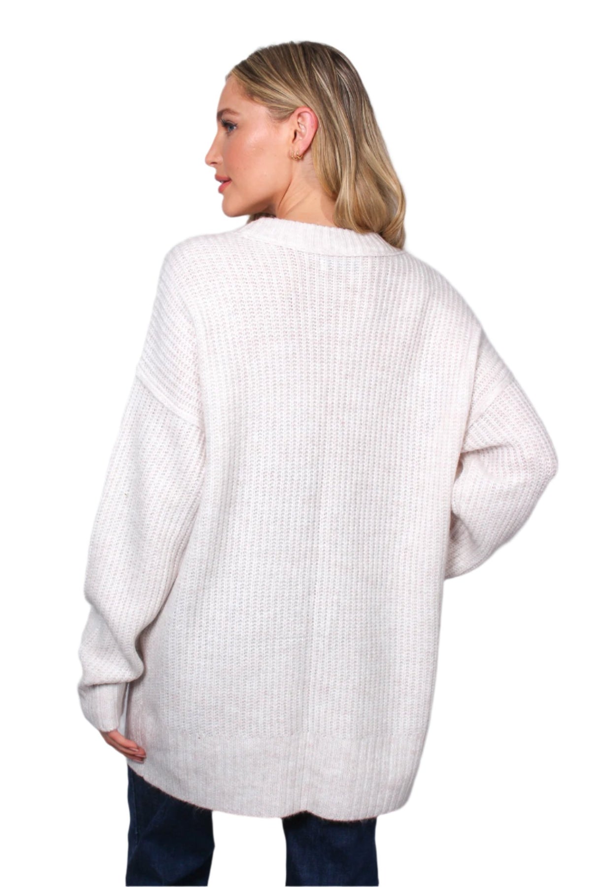 Women's Plus Long Sleeve Round Neck Ribbed Knit Sweater