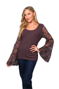 Women's Lace Long Sleeve Scoop Neck Solid Top
