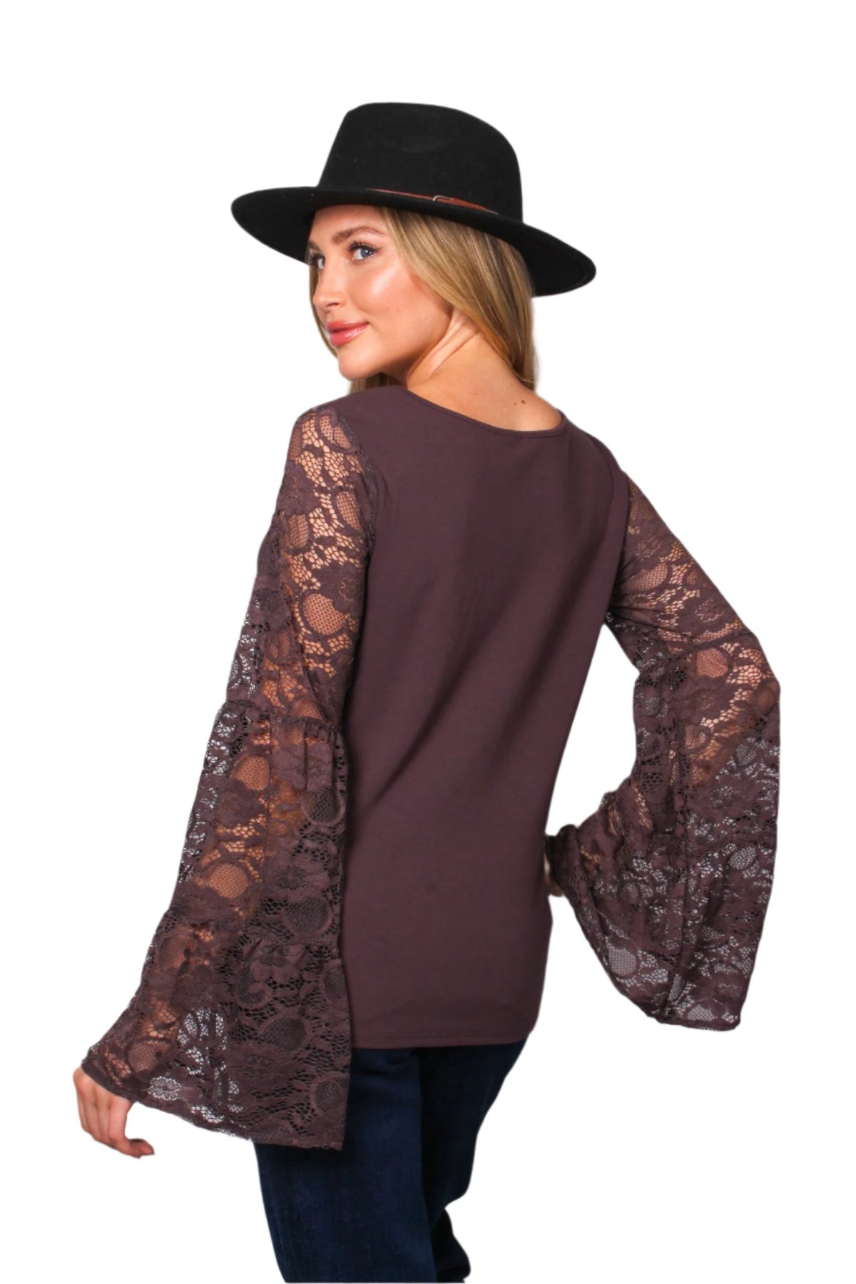 Women's Lace Long Sleeve Scoop Neck Solid Top