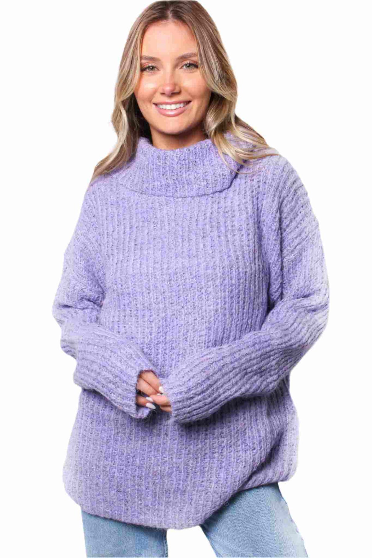 Women's Turtleneck Long Sleeves Ribbed Knit Sweater