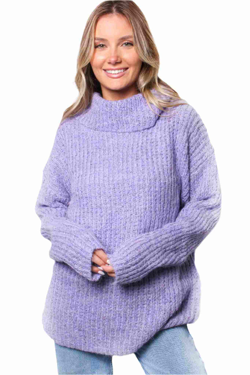 Women's Turtleneck Long Sleeves Ribbed Knit Sweater