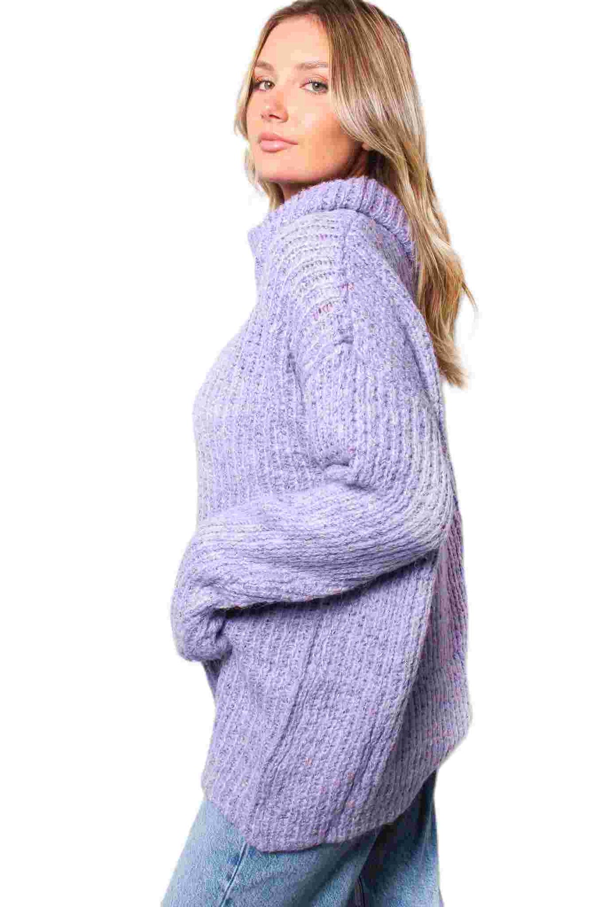 Women's Turtleneck Long Sleeves Ribbed Knit Sweater