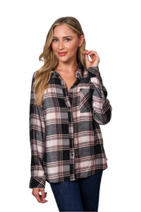 Women's Long Sleeve One Pocket Plaid Top