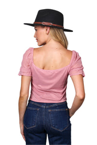 Women's Puff Sleeve Overall Ruched Mesh Top