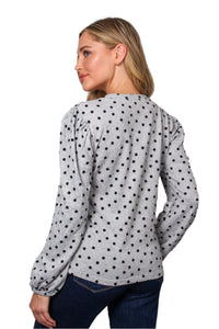 Women's Long Sleeve V-Neck Polka Dot Blouse Top
