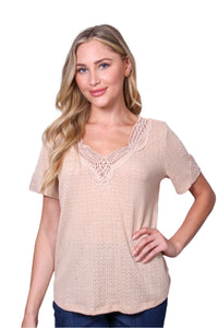 Women's Short Sleeve Lace V-Neck Knitted Top