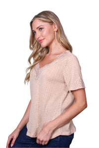 Women's Short Sleeve Lace V-Neck Knitted Top