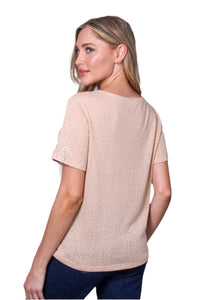 Women's Short Sleeve Lace V-Neck Knitted Top