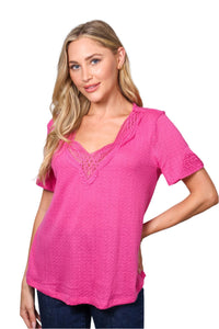 Women's Short Sleeve Lace V-Neck Knitted Top