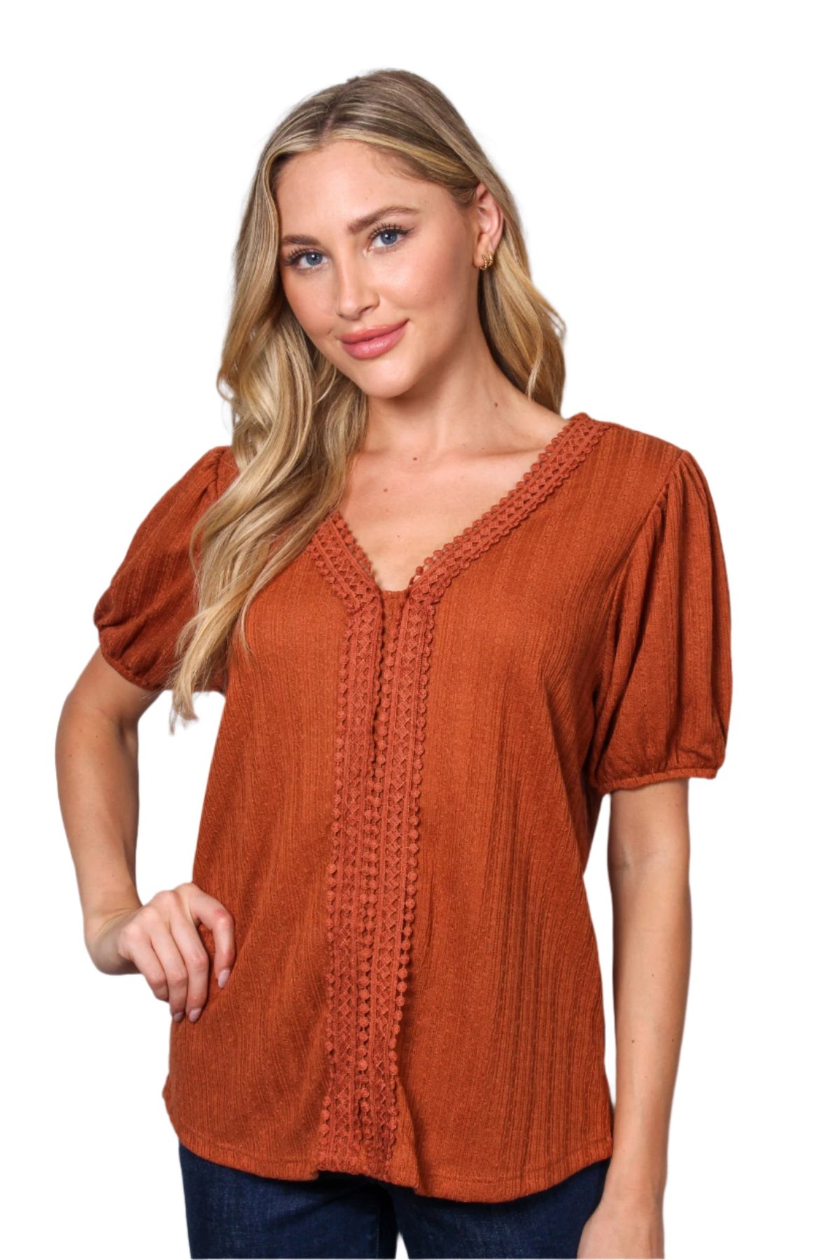 Women's Short Sleeve Lace Knitted Top