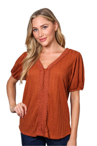 Women's Short Sleeve Lace Knitted Top
