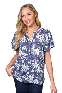 Women's Short Sleeve Lace V-Neck Floral Print Top