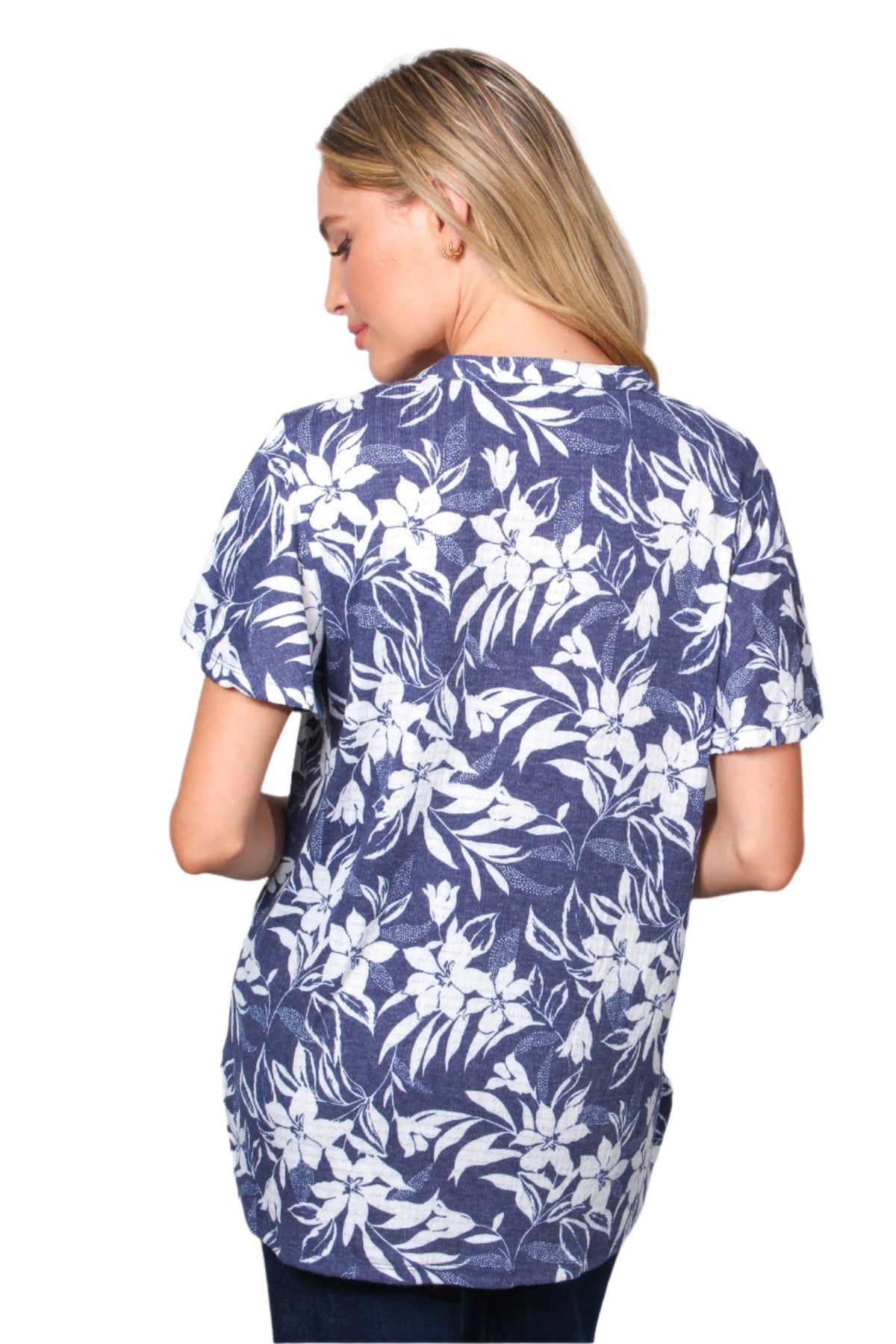 Women's Short Sleeve Lace V-Neck Floral Print Top