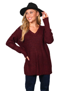 Women's Long Sleeve V Neck Knit Sweater