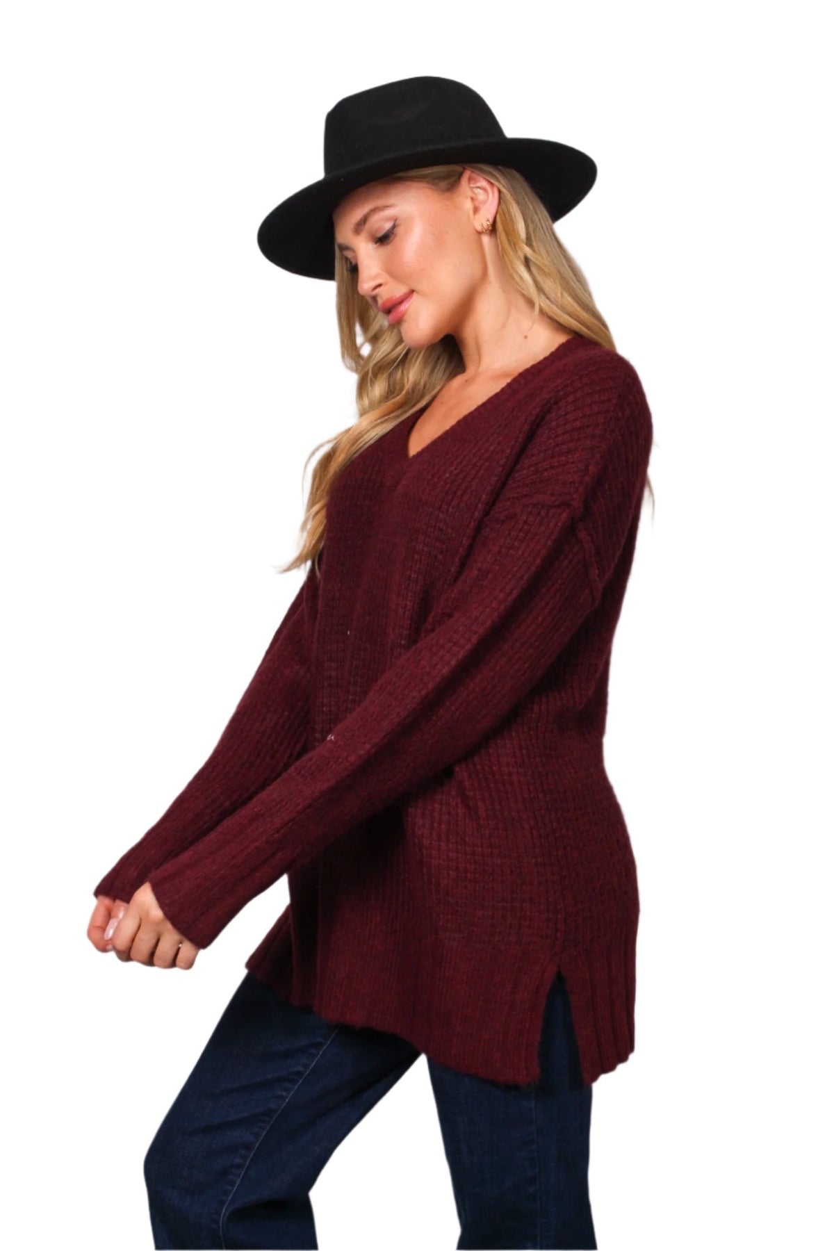 Women's Long Sleeve V Neck Knit Sweater