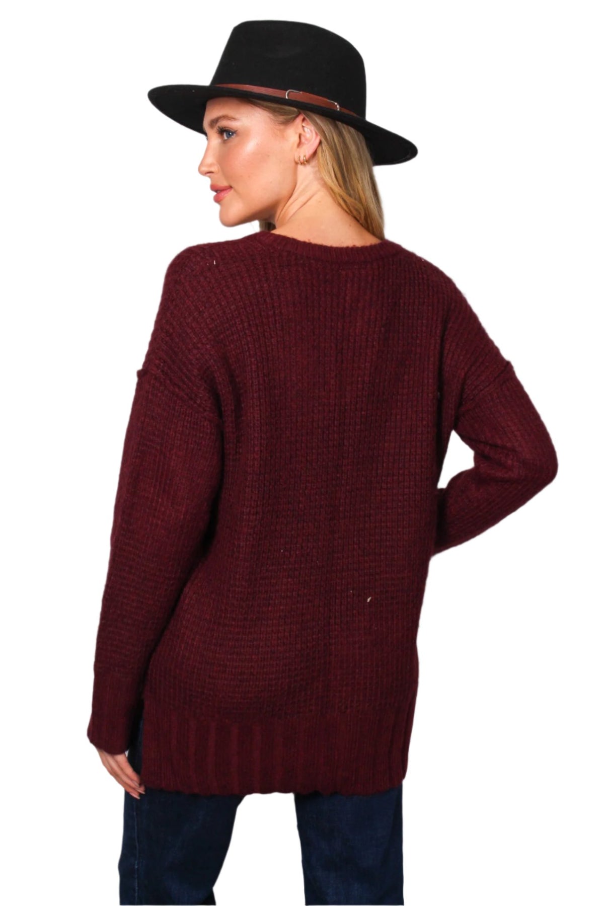 Women's Long Sleeve V Neck Knit Sweater