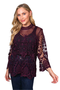 Women's  Long Sleeve Zip Up Lace Embroidered Top