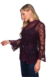 Women's  Long Sleeve Zip Up Lace Embroidered Top