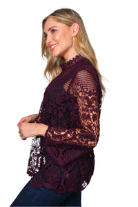 Women's  Long Sleeve Zip Up Lace Embroidered Top