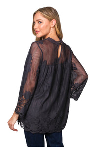 Women's Long Sleeve Zip Up Lace Embroidered Top
