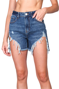 Women's High Rise Ripped Raw Hem Denim Shorts