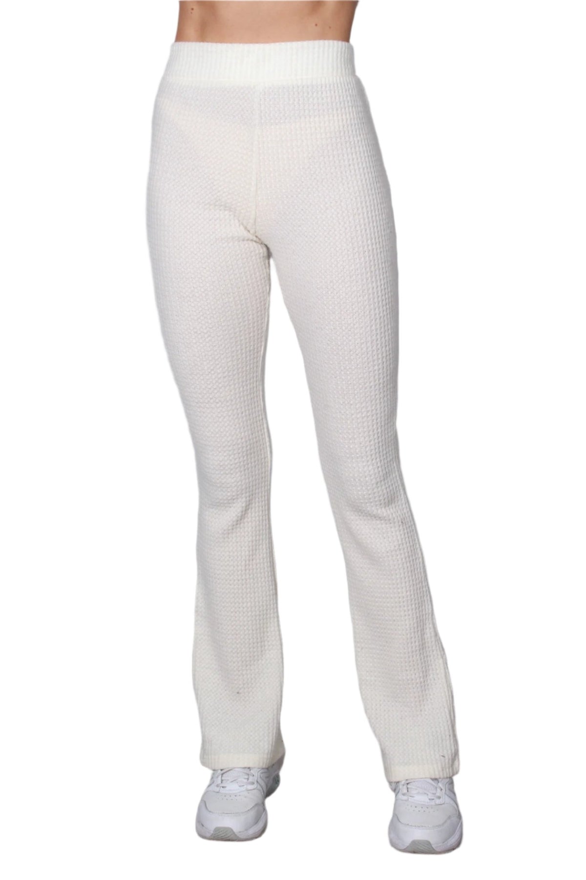 Women's High Waist Straight Cut Waffle Knitted Pants