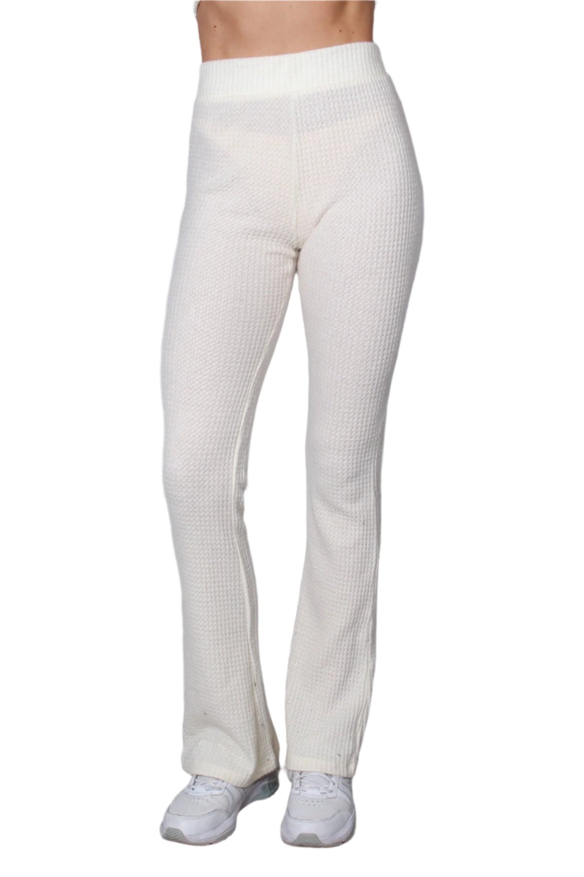 Women's High Waist Straight Cut Waffle Knitted Pants