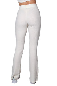 Women's High Waist Straight Cut Waffle Knitted Pants