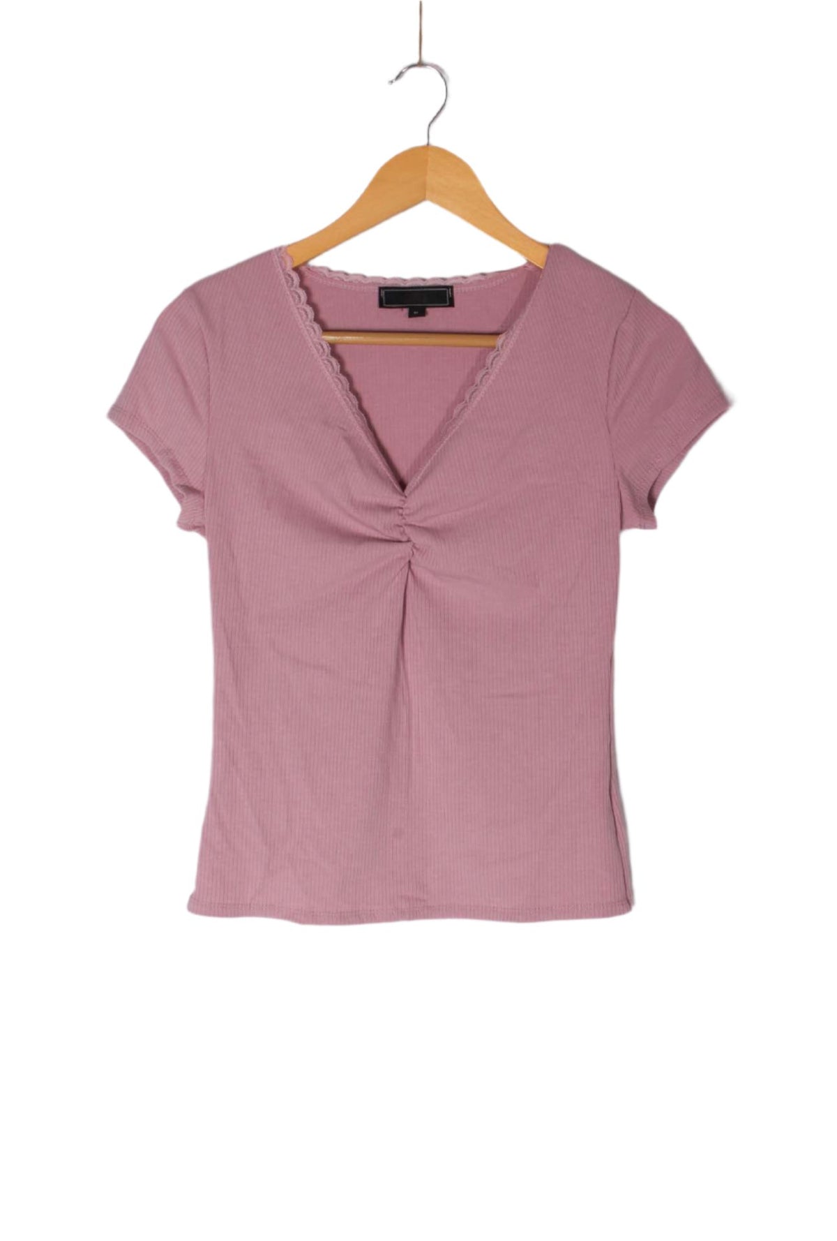 Women's Short Sleeve Lace V-Neck Ribbed Crop Top