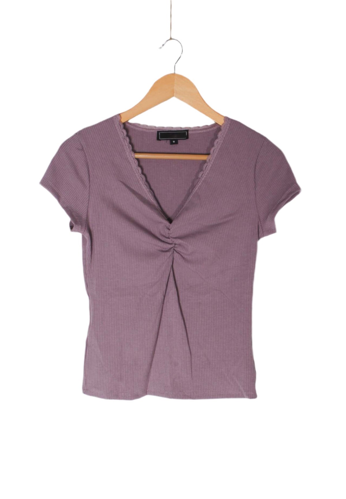 Women's Short Sleeve Lace V-Neck Ribbed Crop Top