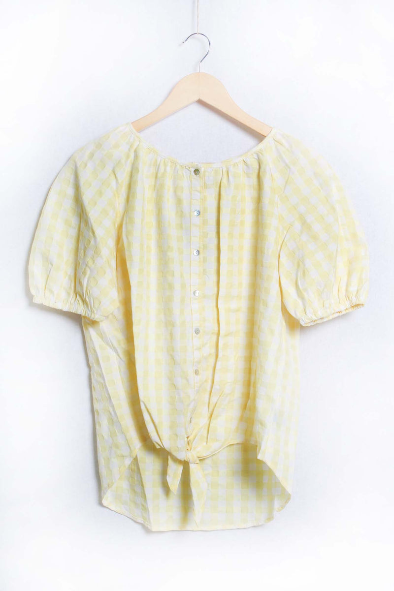 Women's Short Sleeve Button Down Tie Front Plaid Top