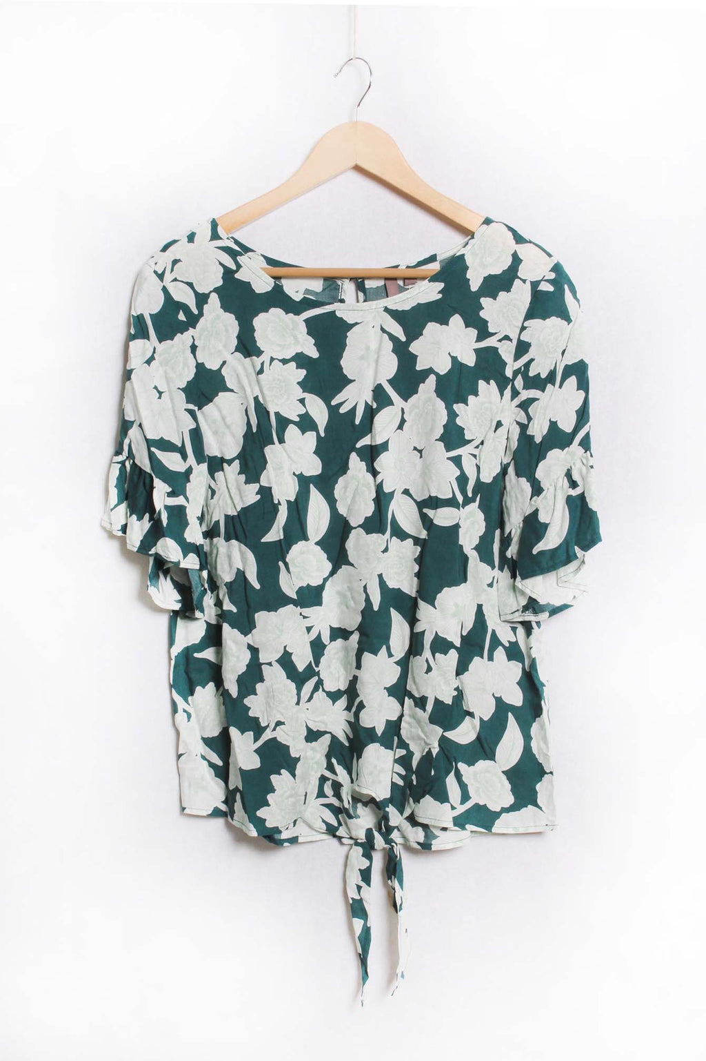 Women's Ruffle Sleeve Round Neck Floral Print Top