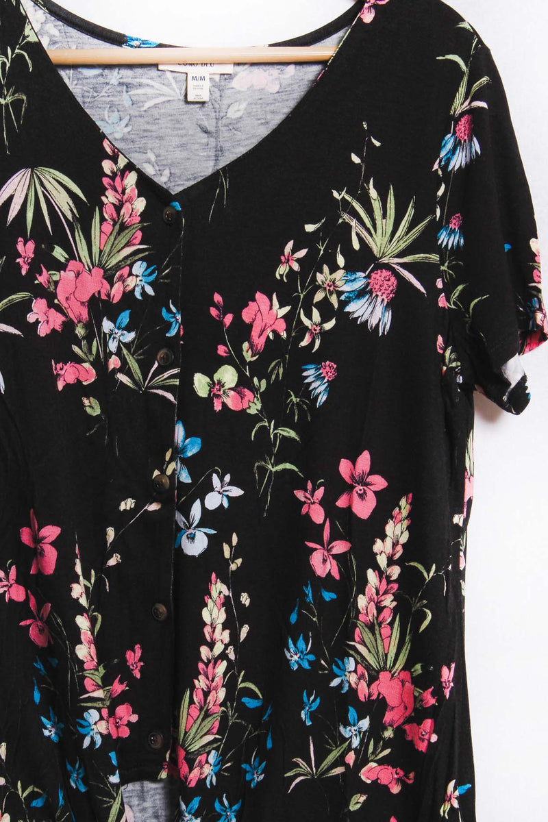Women's Short Sleeve V Neck Floral Print Top